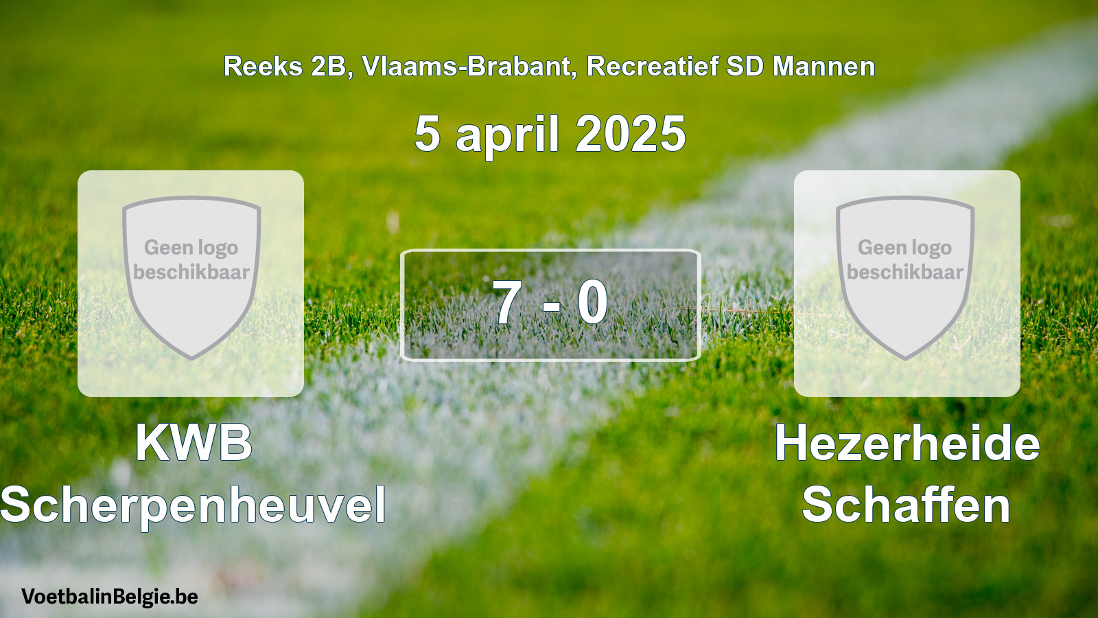 Gespeelde wedstrijd recreatiefvoetbal: KWB Scherpenheuvel - Hezerheide Schaffen 7 - 0 (5 april 2025)
