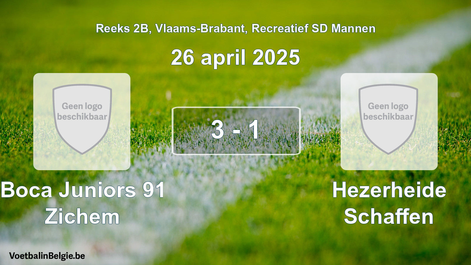 Gespeelde wedstrijd recreatiefvoetbal: Boca Juniors 91 Zichem - Hezerheide Schaffen 3 - 1 (26 april 2025)