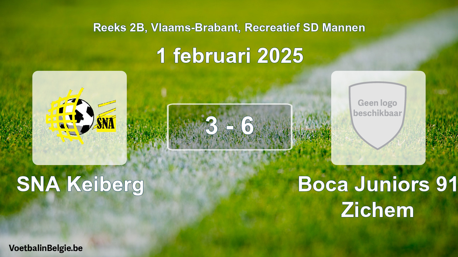 Gespeelde wedstrijd recreatiefvoetbal: SNA Keiberg - Boca Juniors 91 Zichem 3 - 6 (1 februari 2025)