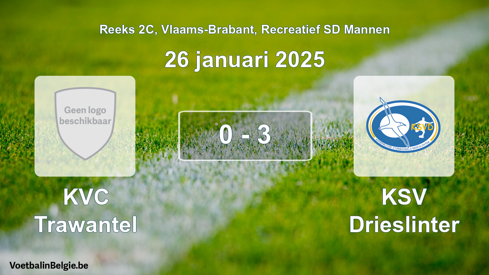 Gespeelde wedstrijd recreatiefvoetbal: KVC Trawantel - KSV Drieslinter 0 - 3 (26 januari 2025)