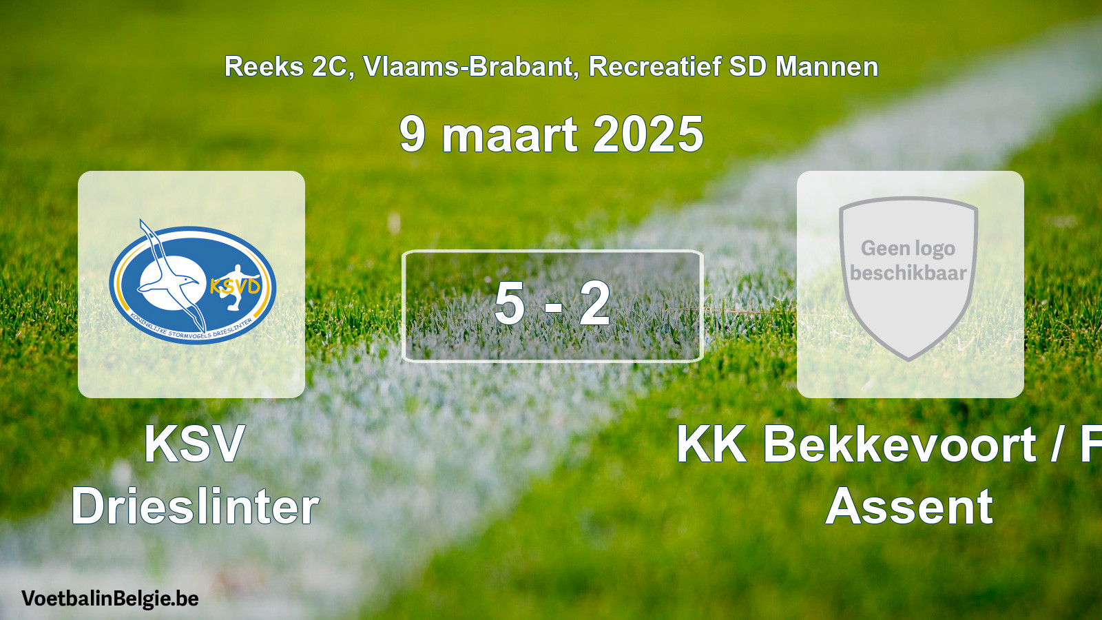 Gespeelde wedstrijd recreatiefvoetbal: KSV Drieslinter - KK Bekkevoort / FC Assent 5 - 2 (9 maart 2025)