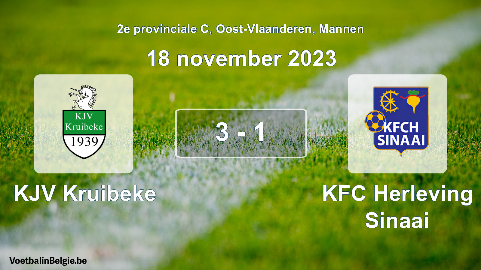 Gespeelde wedstrijd mannenvoetbal: KJV Kruibeke - KFC Herleving Sinaai 3 - 1 (18 november 2023)
