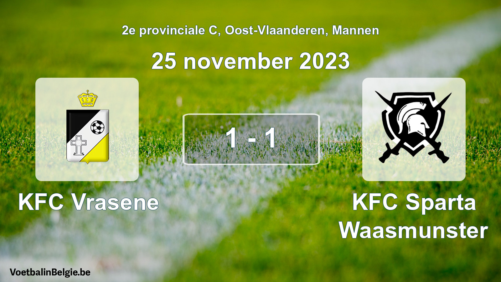 Gespeelde wedstrijd mannenvoetbal: KFC Vrasene - KFC Sparta Waasmunster 1 - 1 (25 november 2023)