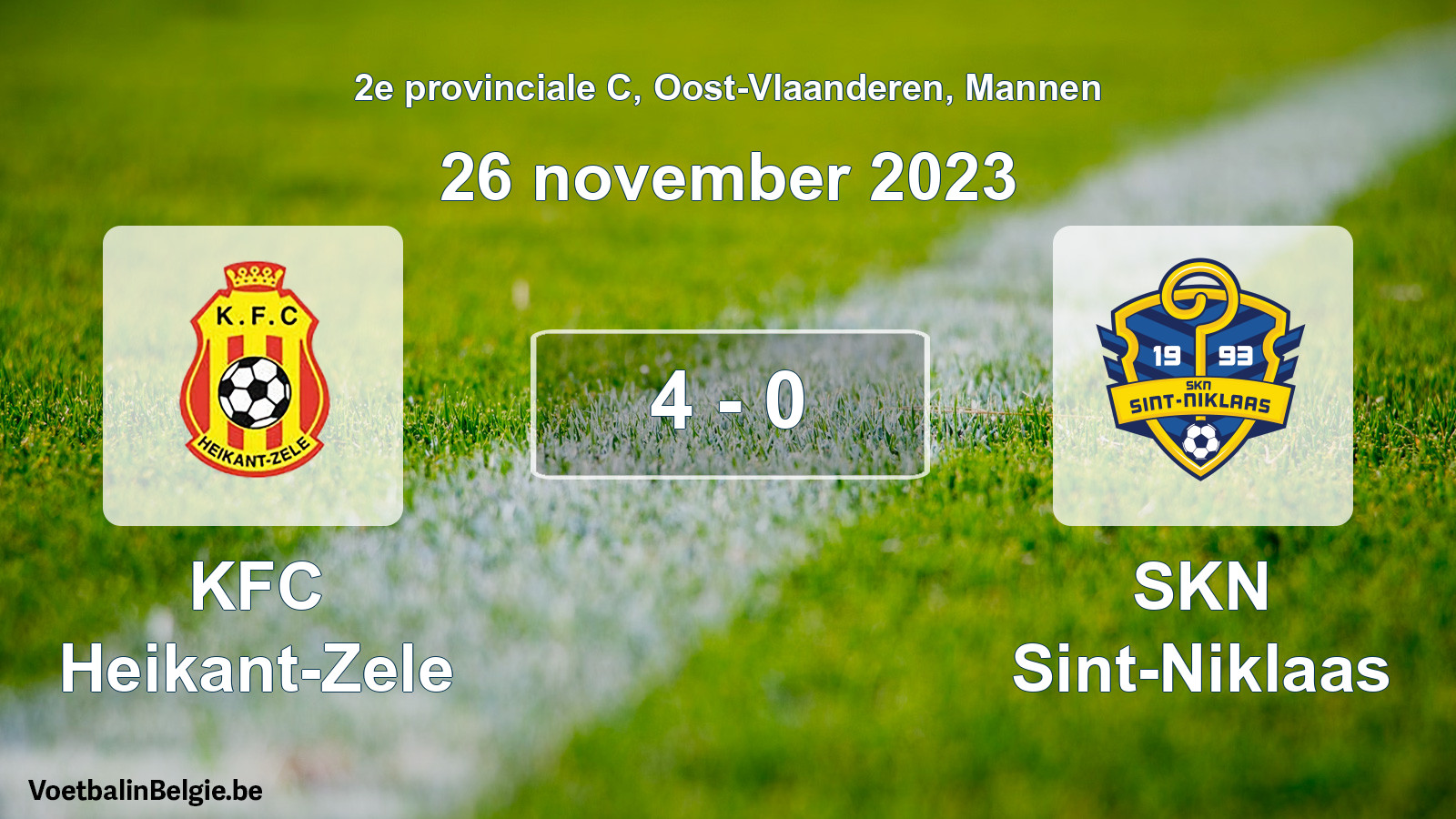 Gespeelde wedstrijd mannenvoetbal: KFC Heikant-Zele - SKN Sint-Niklaas 4 - 0 (26 november 2023)