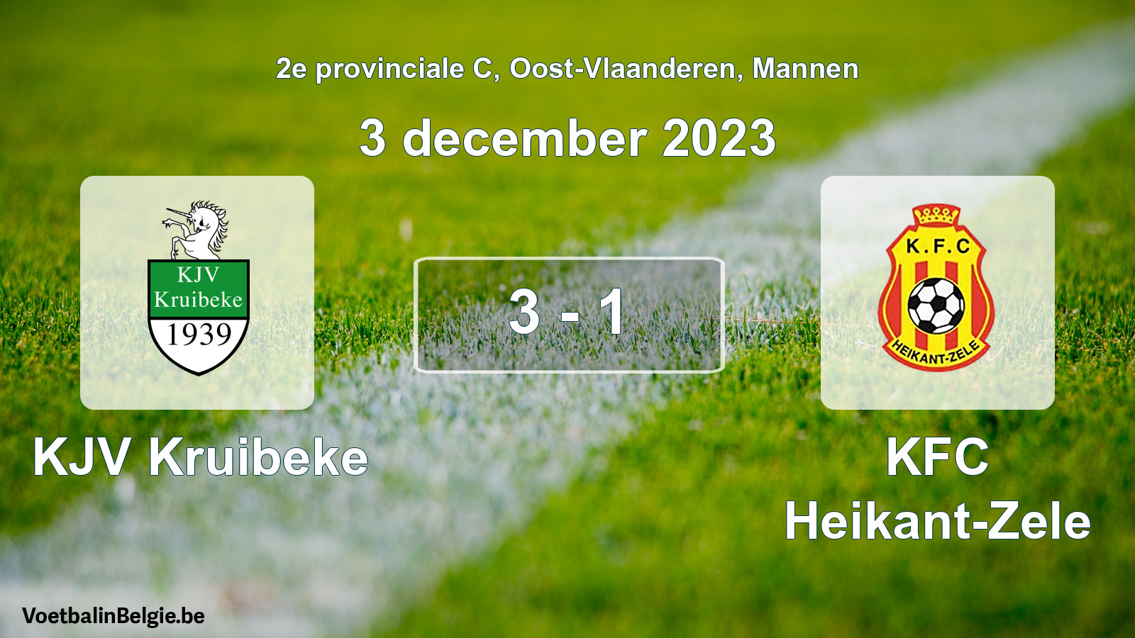 Gespeelde wedstrijd mannenvoetbal: KJV Kruibeke - KFC Heikant-Zele 3 - 1 (3 december 2023)