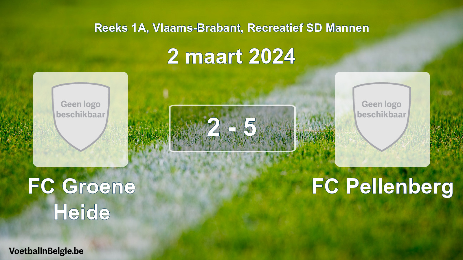 Gespeelde wedstrijd recreatiefvoetbal: FC Groene Heide - FC Pellenberg 2 - 5 (2 maart 2024)