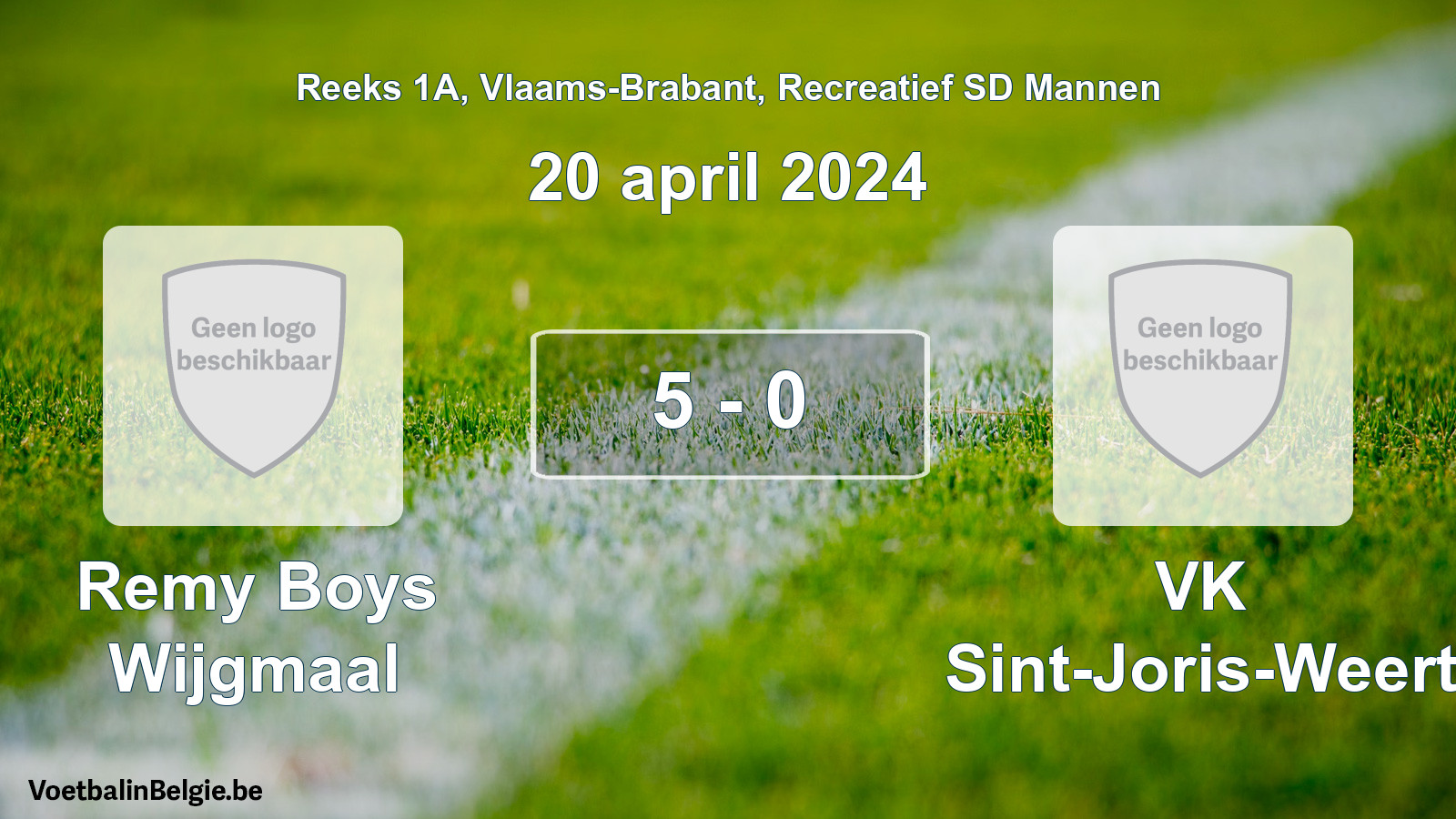 Gespeelde wedstrijd recreatiefvoetbal: Remy Boys Wijgmaal - VK Sint-Joris-Weert 5 - 0 (20 april 2024)