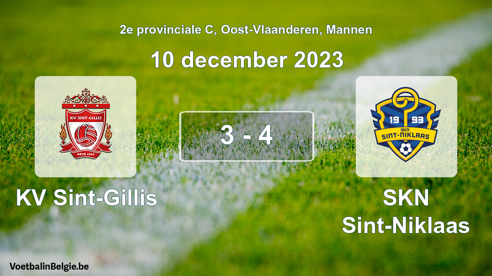 Gespeelde wedstrijd mannenvoetbal: KV Sint-Gillis - SKN Sint-Niklaas 3 - 4 (10 december 2023)