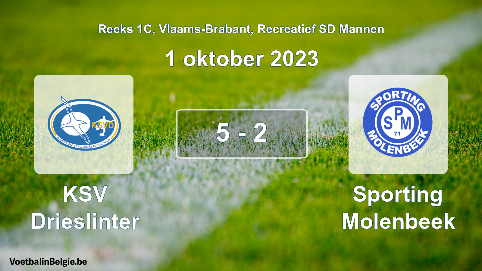 Gespeelde wedstrijd recreatiefvoetbal: KSV Drieslinter - Sporting Molenbeek 5 - 2 (1 oktober 2023)