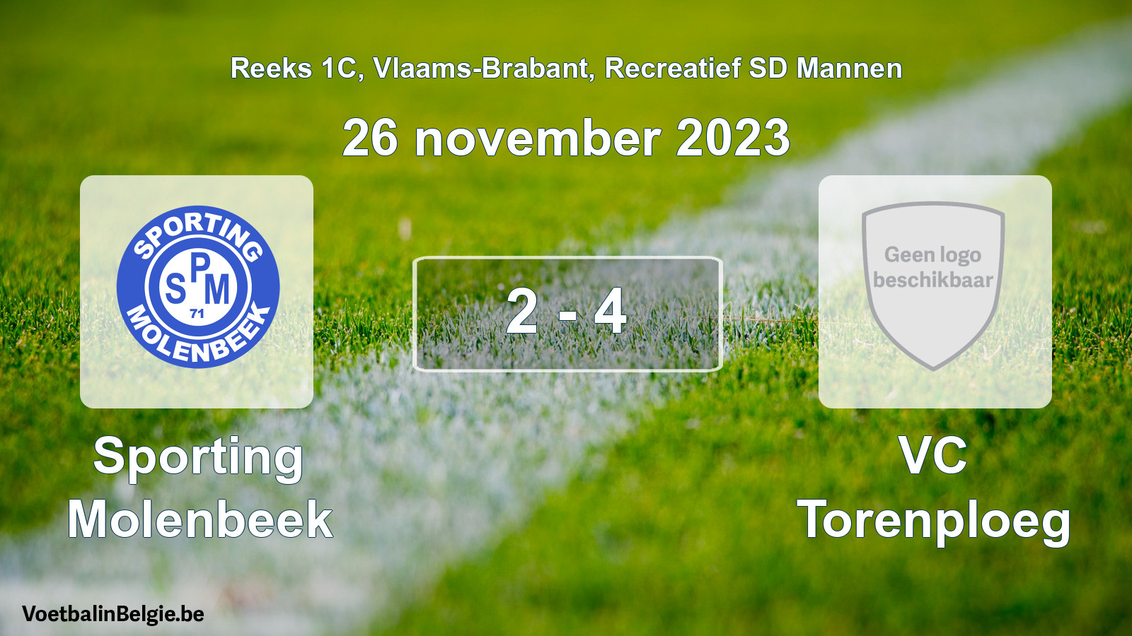 Gespeelde wedstrijd recreatiefvoetbal: Sporting Molenbeek - VC Torenploeg 2 - 4 (26 november 2023)