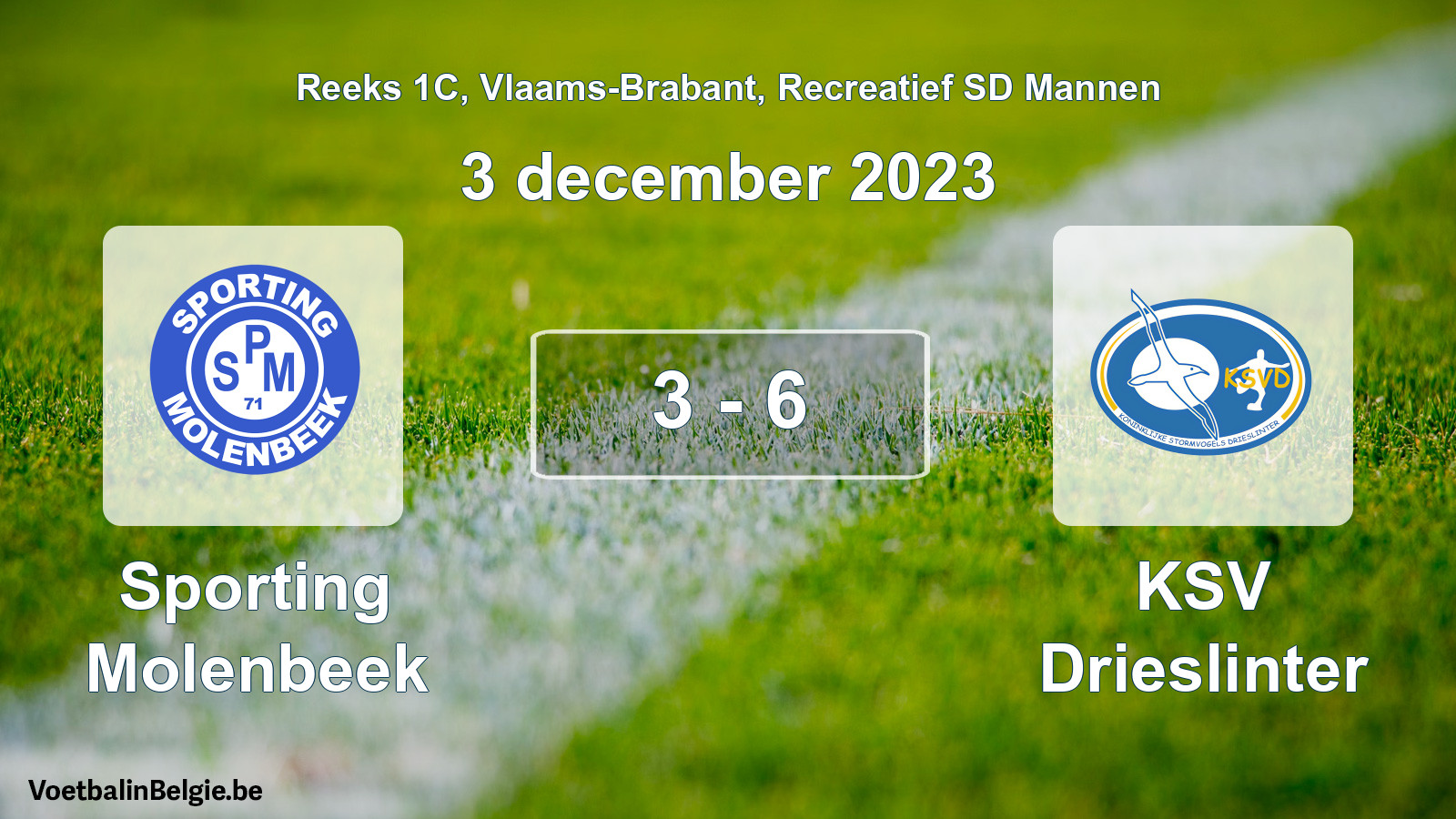 Gespeelde wedstrijd recreatiefvoetbal: Sporting Molenbeek - KSV Drieslinter 3 - 6 (3 december 2023)