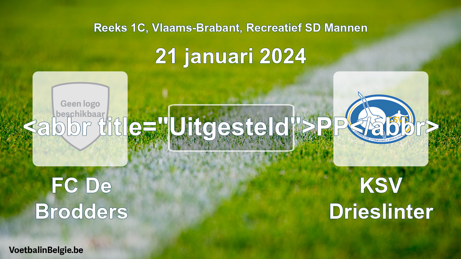 Geplande wedstrijd recreatiefvoetbal: FC De Brodders - KSV Drieslinter (21 januari 2024)