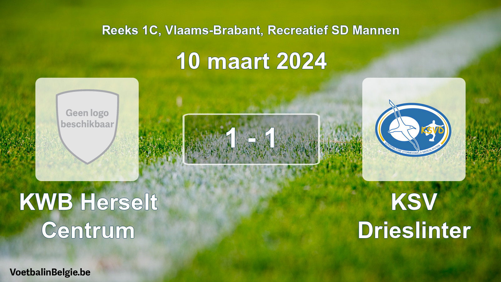 Gespeelde wedstrijd recreatiefvoetbal: KWB Herselt Centrum - KSV Drieslinter 1 - 1 (10 maart 2024)