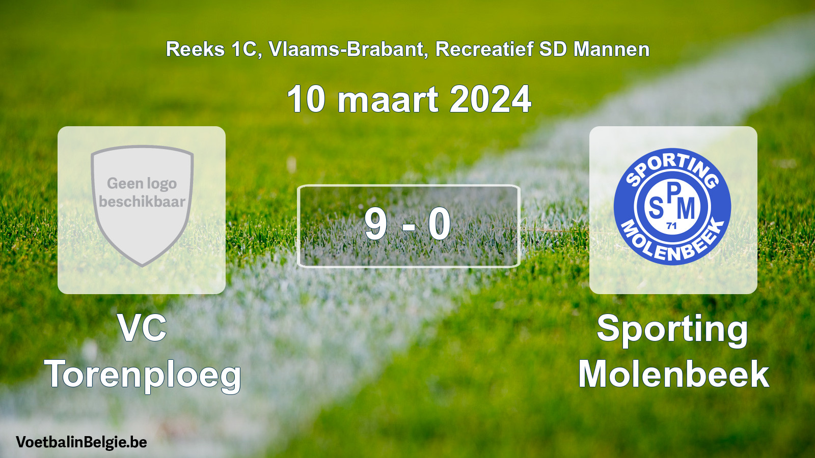 Gespeelde wedstrijd recreatiefvoetbal: VC Torenploeg - Sporting Molenbeek 9 - 0 (10 maart 2024)