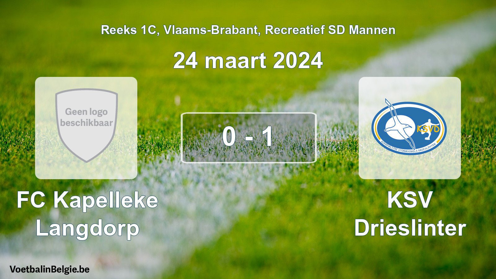 Gespeelde wedstrijd recreatiefvoetbal: FC Kapelleke Langdorp - KSV Drieslinter 0 - 1 (24 maart 2024)