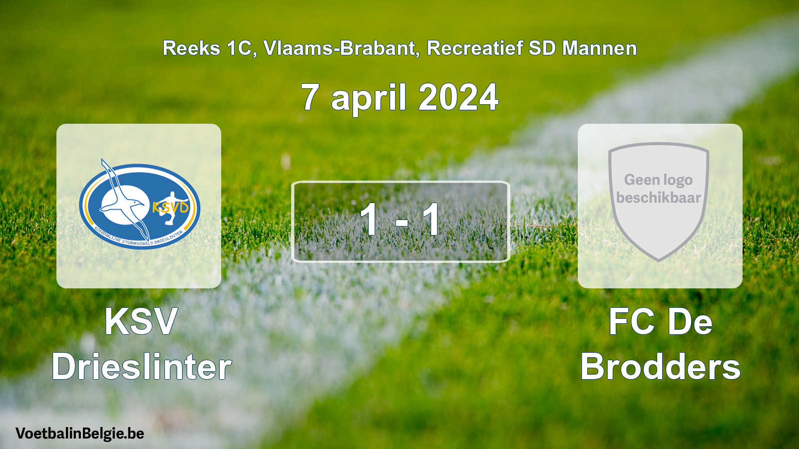 Gespeelde wedstrijd recreatiefvoetbal: KSV Drieslinter - FC De Brodders 1 - 1 (7 april 2024)