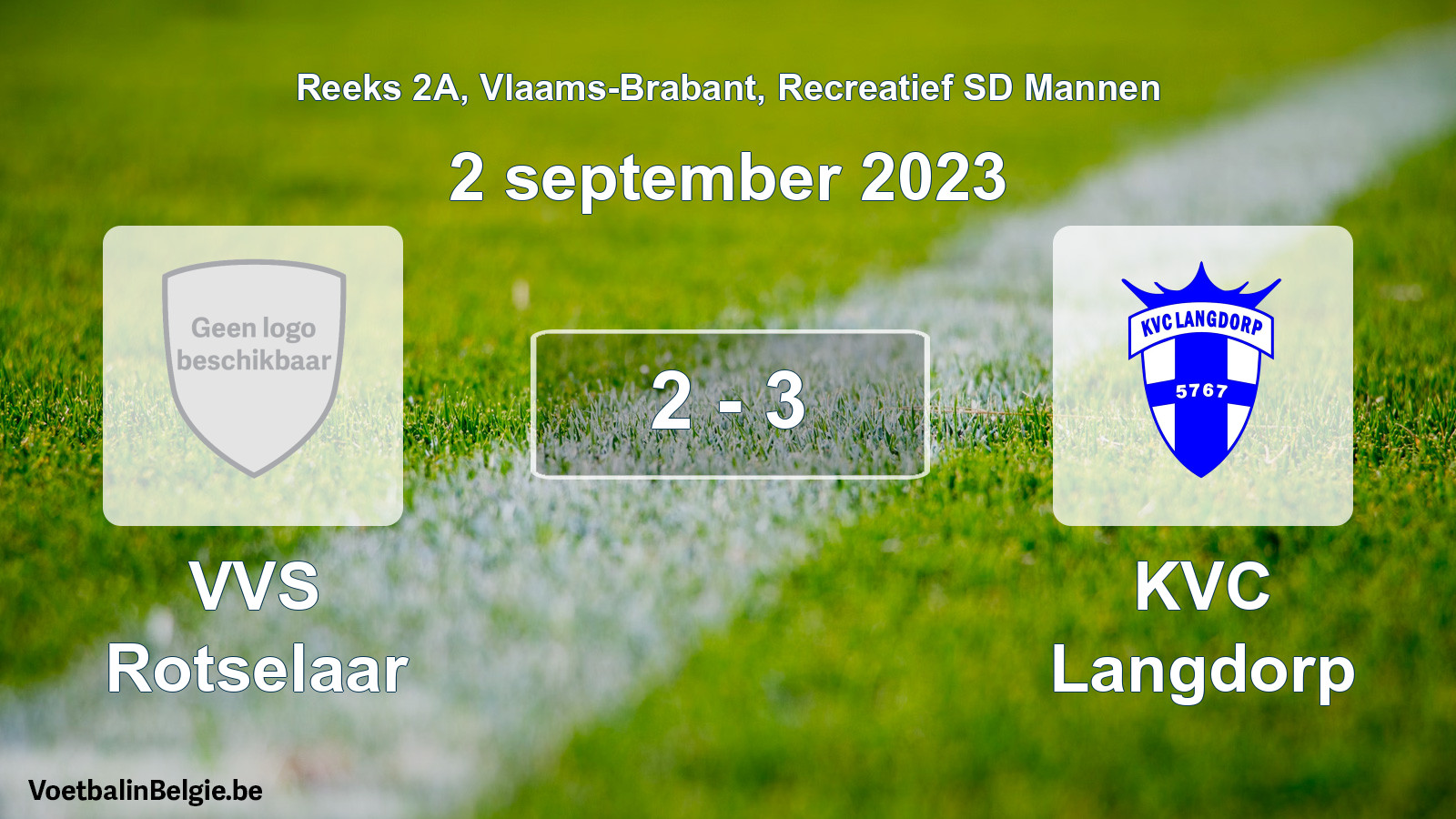 Gespeelde wedstrijd recreatiefvoetbal: VVS Rotselaar - KVC Langdorp 2 - 3 (2 september 2023)