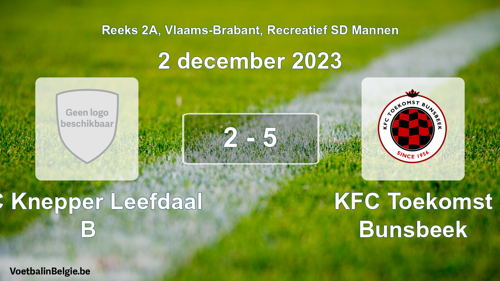 Gespeelde wedstrijd recreatiefvoetbal: FC Knepper Leefdaal B - KFC Toekomst Bunsbeek 2 - 5 (2 december 2023)