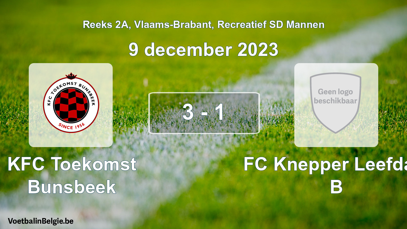 Gespeelde wedstrijd recreatiefvoetbal: KFC Toekomst Bunsbeek - FC Knepper Leefdaal B 3 - 1 (9 december 2023)