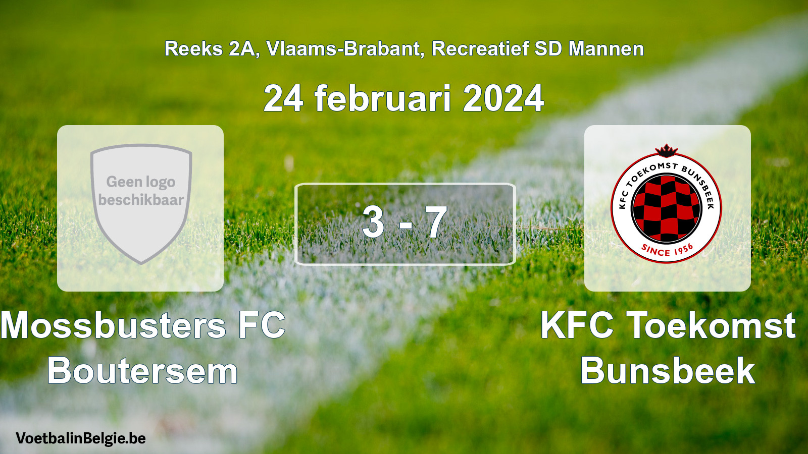 Match joué football récréatif sd hommes: Mossbusters FC Boutersem - KFC Toekomst Bunsbeek 3 - 7 (24 février 2024)
