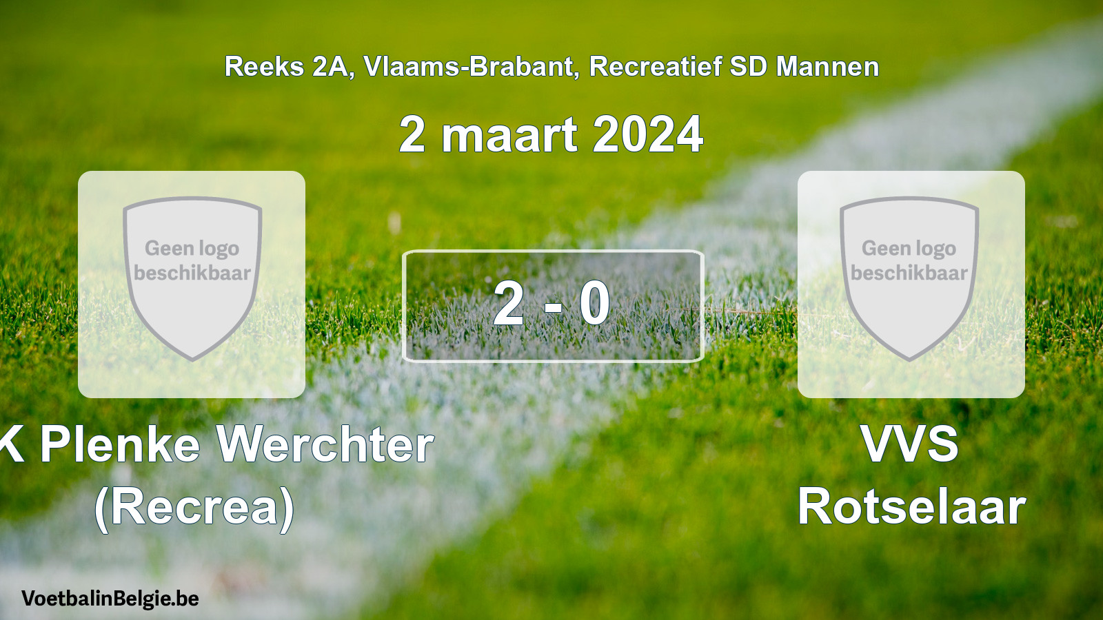 Gespeelde wedstrijd recreatiefvoetbal: SK Plenke Werchter (Recrea) - VVS Rotselaar 2 - 0 (2 maart 2024)