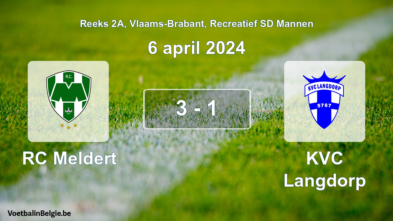 Gespeelde wedstrijd recreatiefvoetbal: RC Meldert - KVC Langdorp 3 - 1 (6 april 2024)
