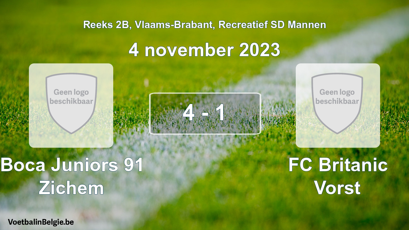 Gespeelde wedstrijd recreatiefvoetbal: Boca Juniors 91 Zichem - FC Britanic Vorst 4 - 1 (4 november 2023)