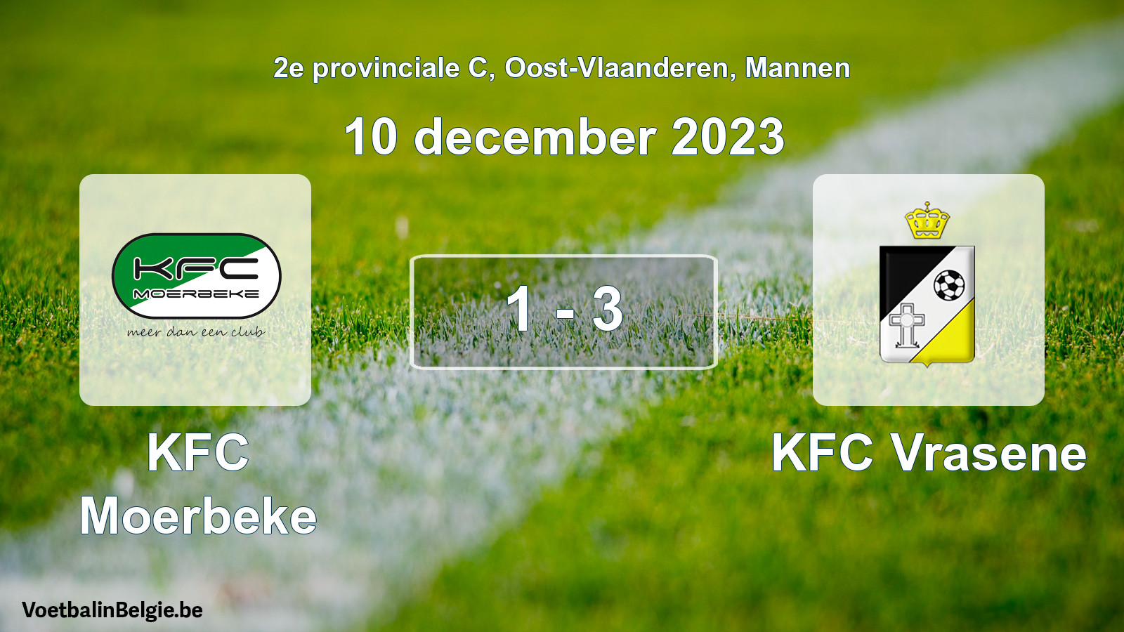 Gespeelde wedstrijd mannenvoetbal: KFC Moerbeke - KFC Vrasene 1 - 3 (10 december 2023)