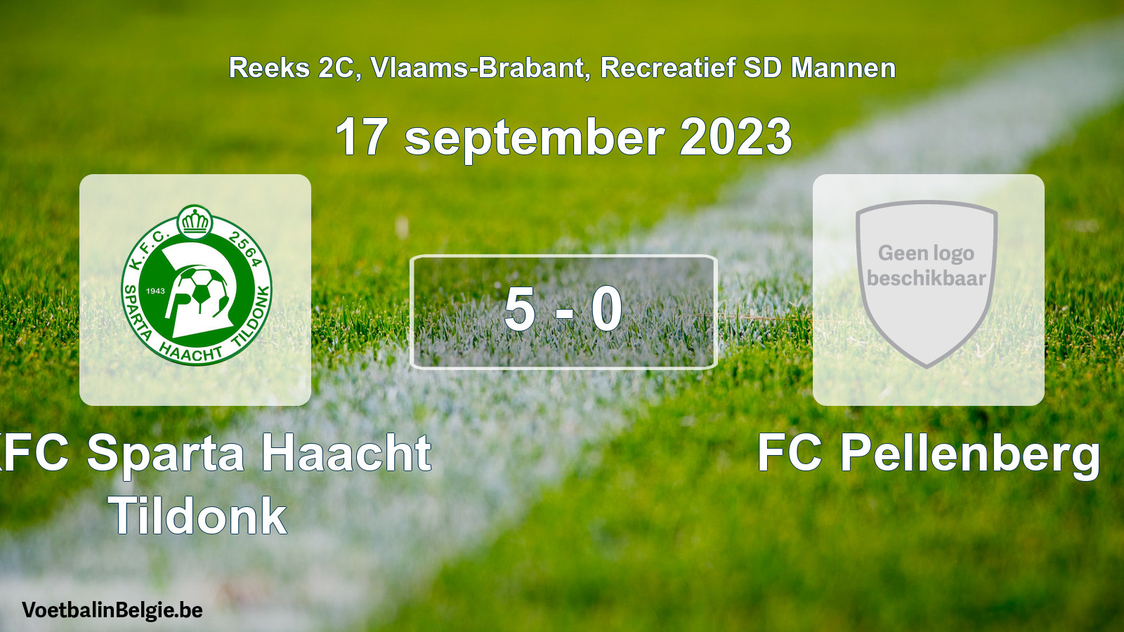 Gespeelde wedstrijd recreatiefvoetbal: KFC Sparta Haacht Tildonk - FC Pellenberg 5 - 0 (17 september 2023)