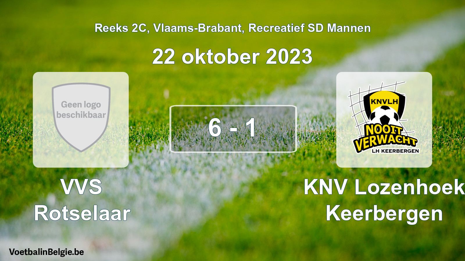Gespeelde wedstrijd recreatiefvoetbal: VVS Rotselaar - KNV Lozenhoek Keerbergen 6 - 1 (22 oktober 2023)