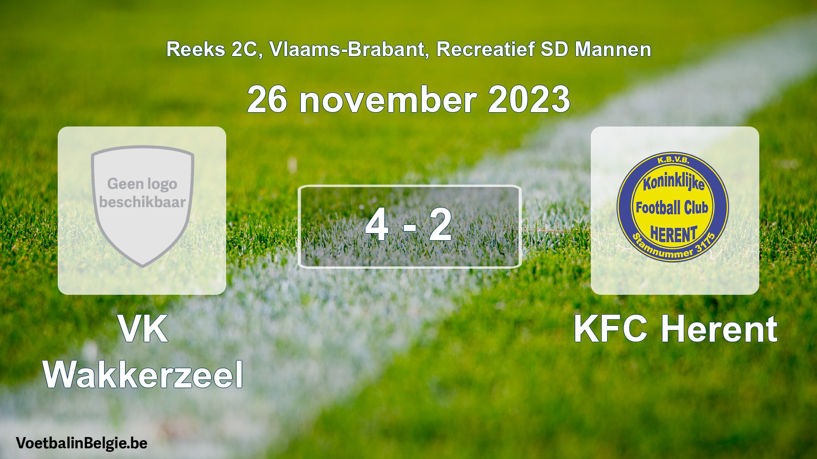 Gespeelde wedstrijd recreatiefvoetbal: VK Wakkerzeel - KFC Herent 4 - 2 (26 november 2023)