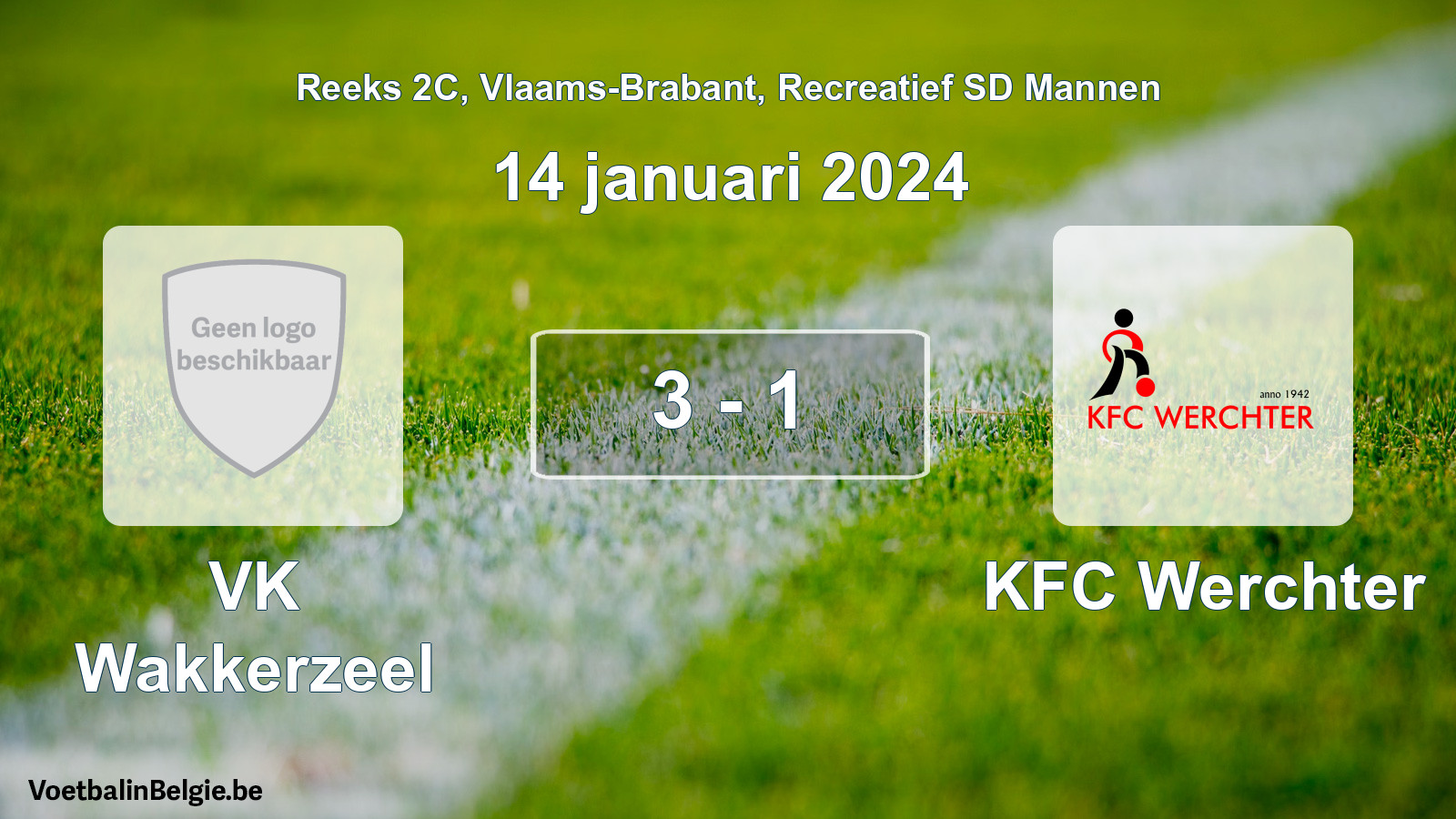 Gespeelde wedstrijd recreatiefvoetbal: VK Wakkerzeel - KFC Werchter 3 - 1 (14 januari 2024)
