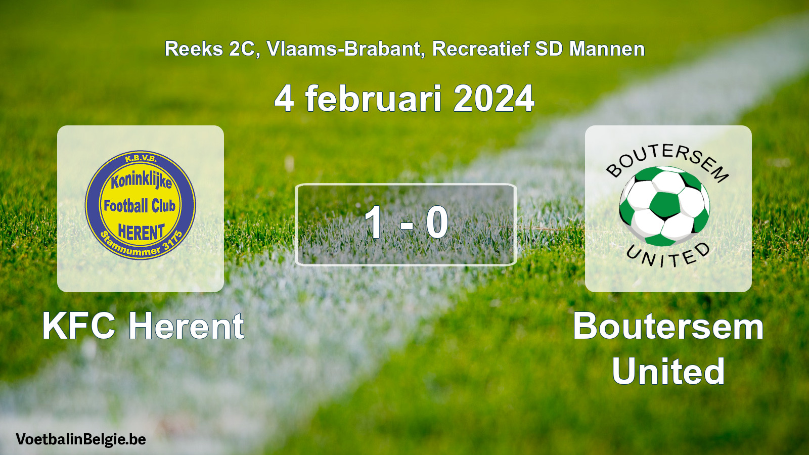 Gespeelde wedstrijd recreatiefvoetbal: KFC Herent - Boutersem United 1 - 0 (4 februari 2024)