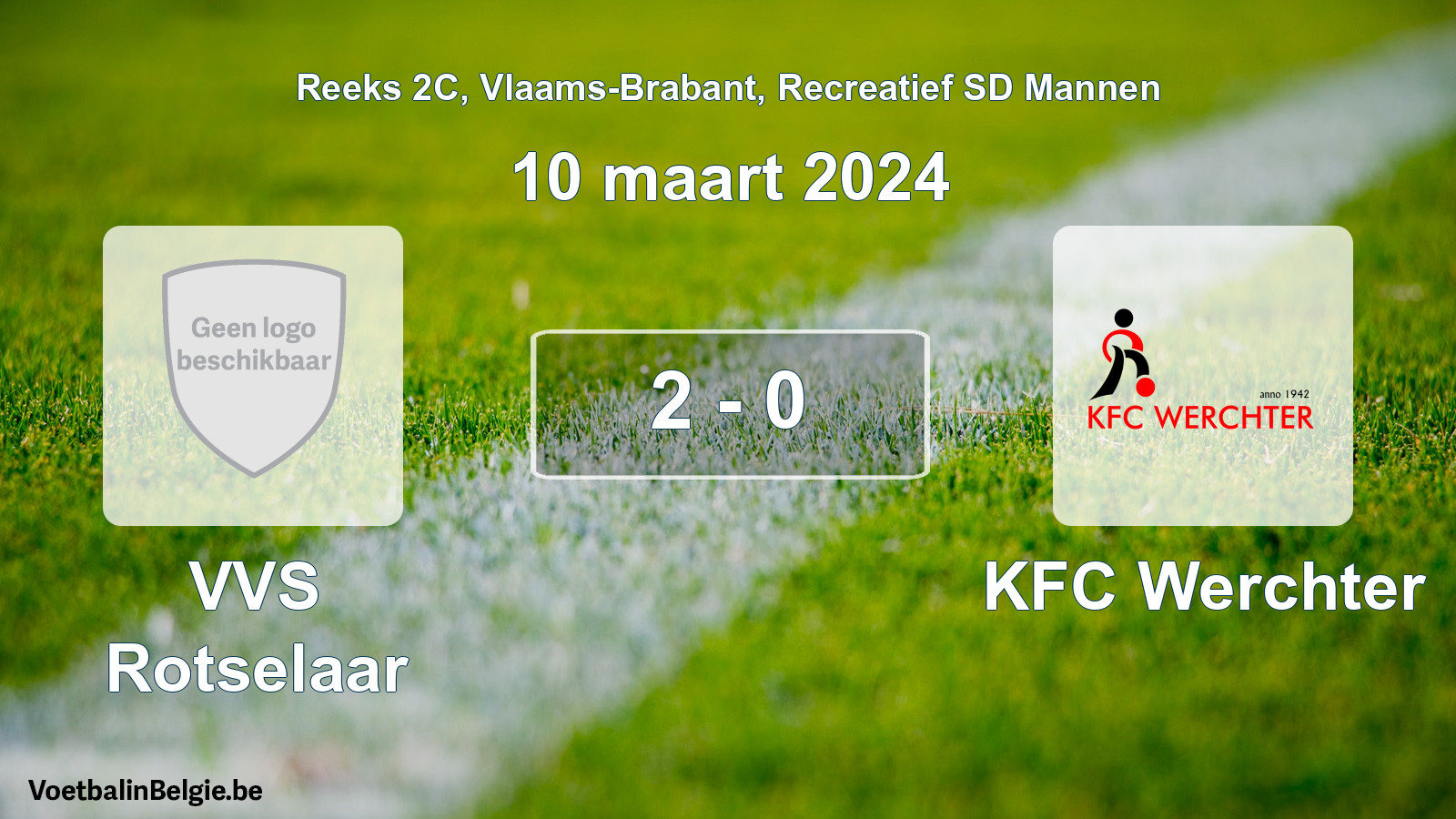 Gespeelde wedstrijd recreatiefvoetbal: VVS Rotselaar - KFC Werchter 2 - 0 (10 maart 2024)