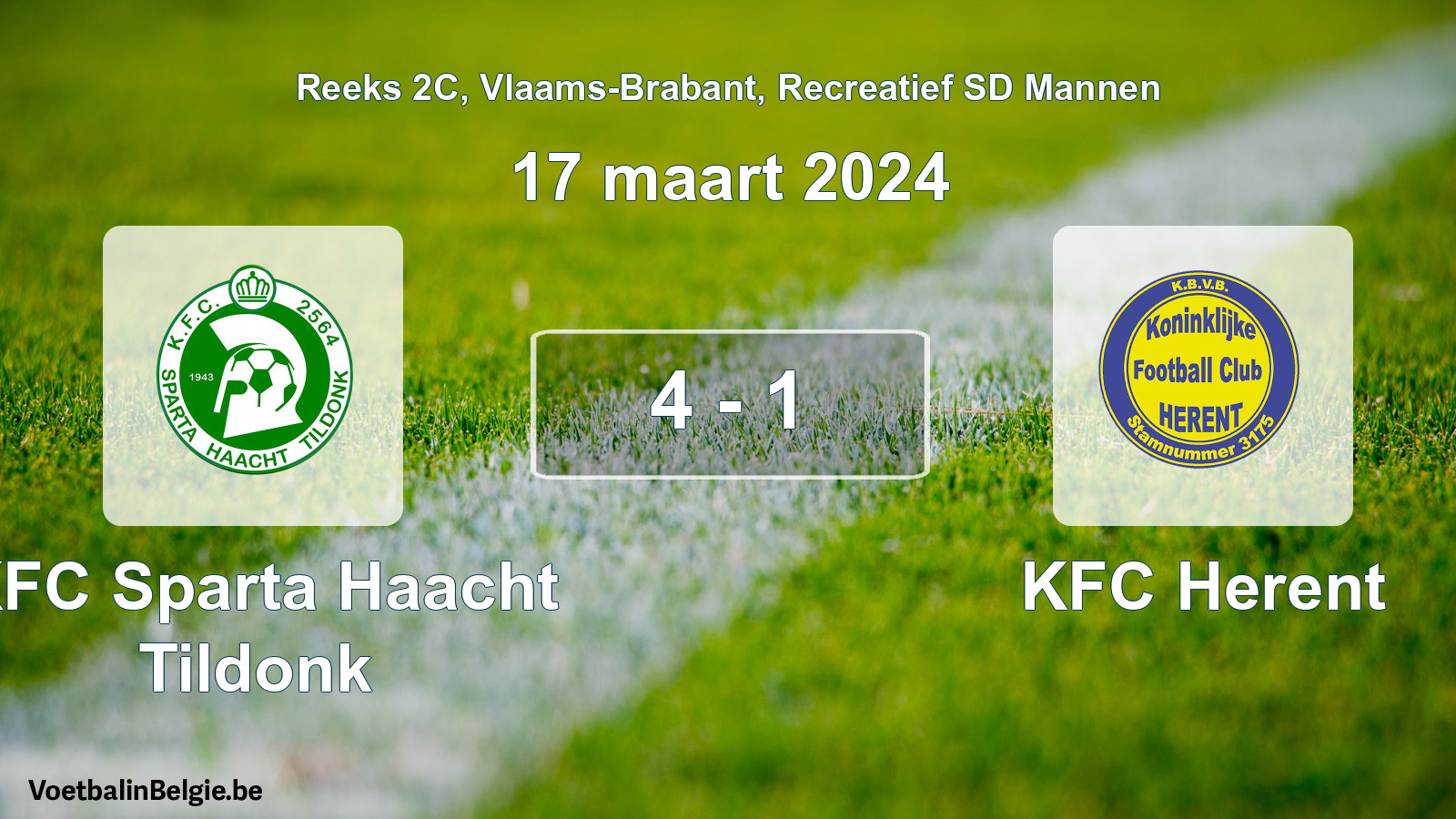 Gespeelde wedstrijd recreatiefvoetbal: KFC Sparta Haacht Tildonk - KFC Herent 4 - 1 (17 maart 2024)