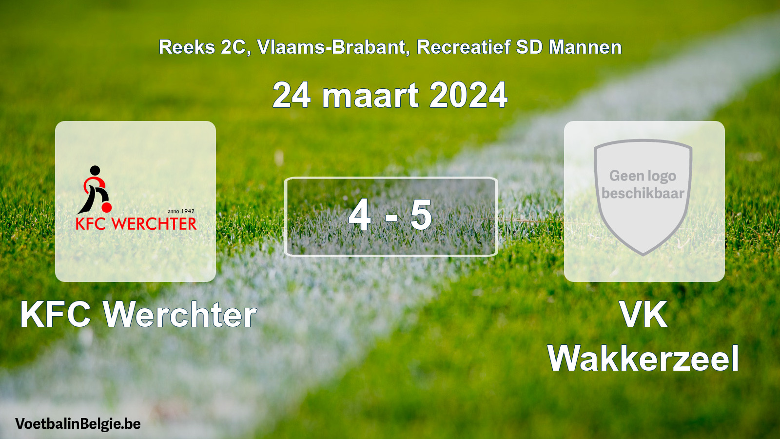 Gespeelde wedstrijd recreatiefvoetbal: KFC Werchter - VK Wakkerzeel 4 - 5 (24 maart 2024)