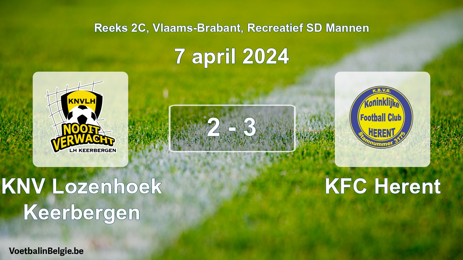 Gespeelde wedstrijd recreatiefvoetbal: KNV Lozenhoek Keerbergen - KFC Herent 2 - 3 (7 april 2024)
