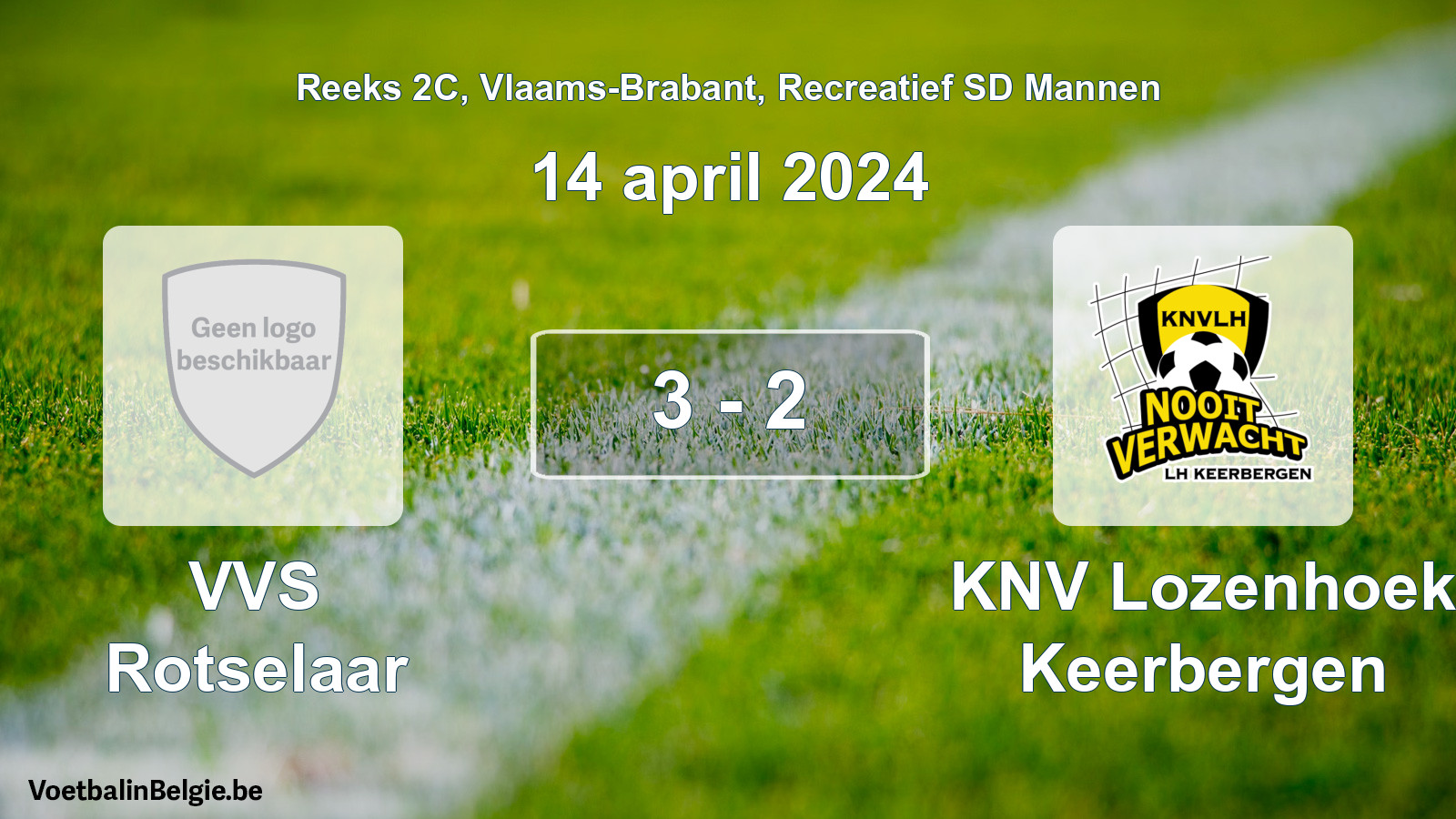 Gespeelde wedstrijd recreatiefvoetbal: VVS Rotselaar - KNV Lozenhoek Keerbergen 3 - 2 (14 april 2024)