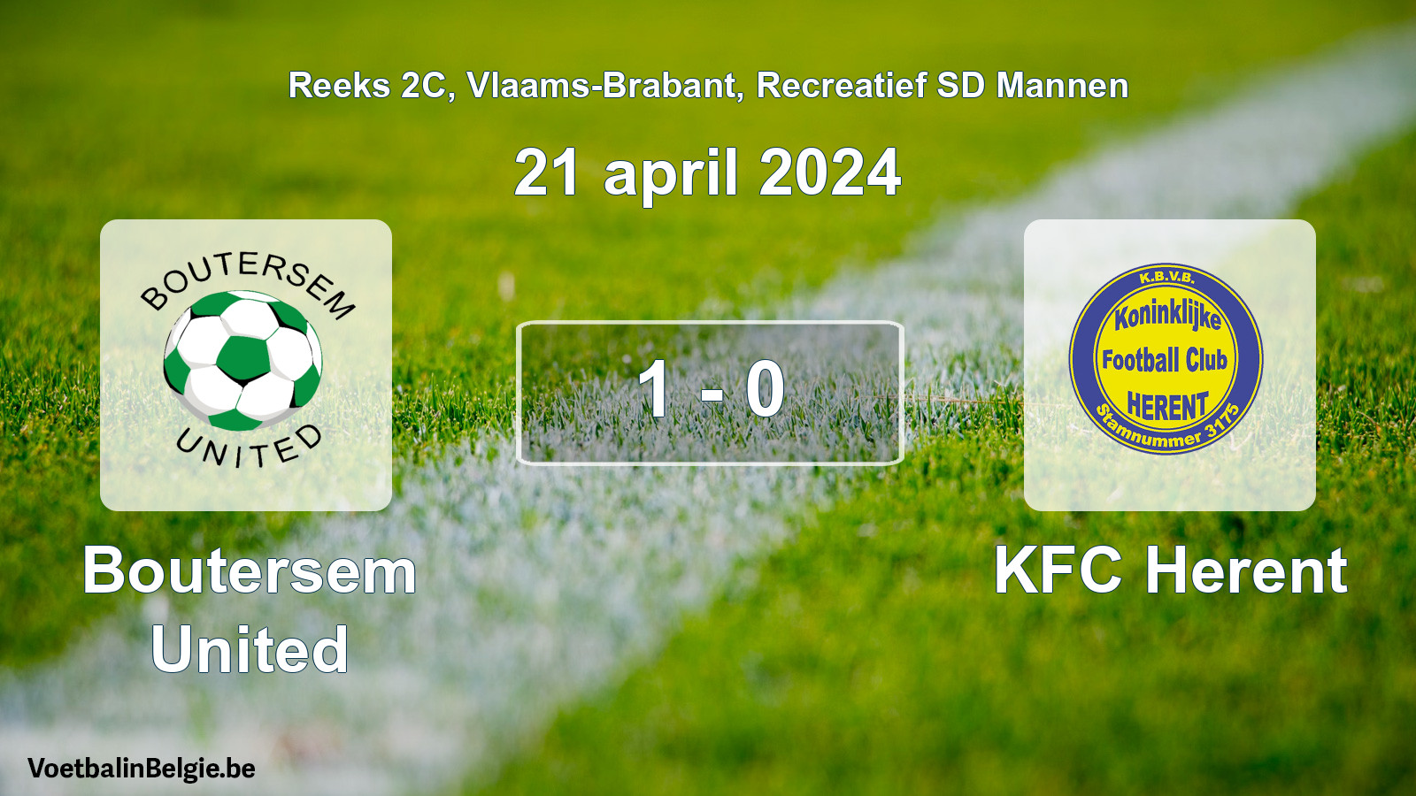 Gespeelde wedstrijd recreatiefvoetbal: Boutersem United - KFC Herent 1 - 0 (21 april 2024)