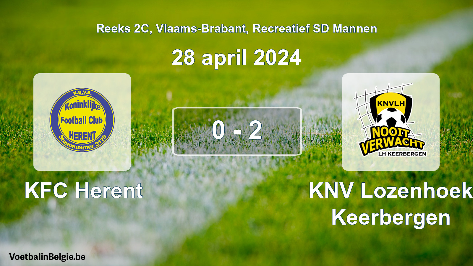 Gespeelde wedstrijd recreatiefvoetbal: KFC Herent - KNV Lozenhoek Keerbergen 0 - 2 (28 april 2024)