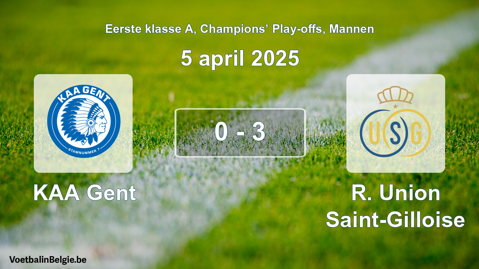 Gespeelde wedstrijd mannenvoetbal: KAA Gent - R. Union Saint-Gilloise 0 - 3 (5 april 2025)