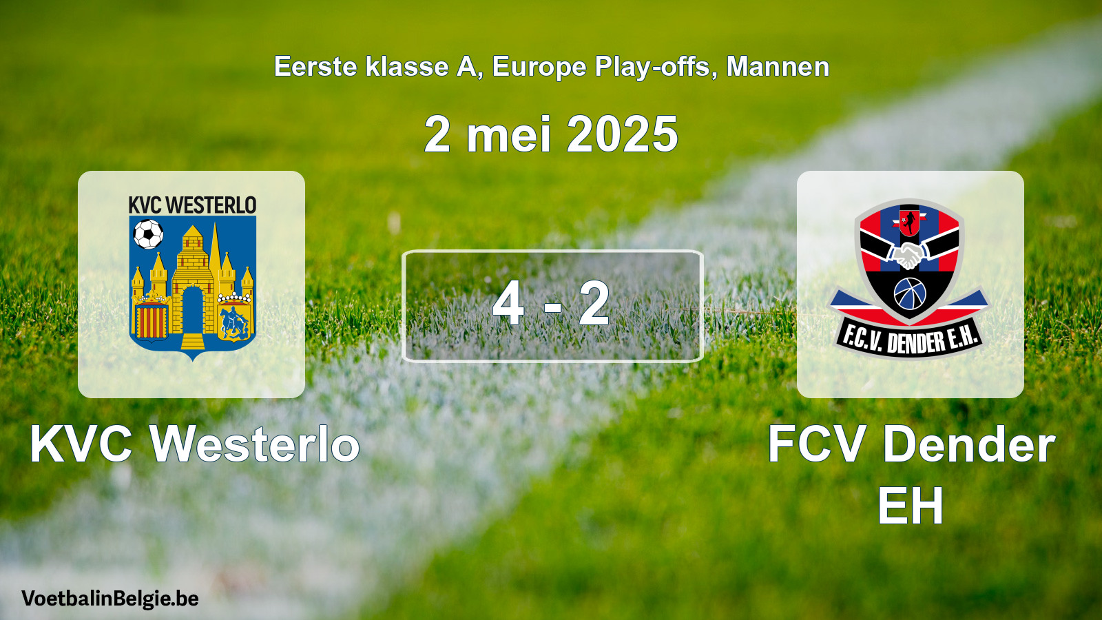 Gespeelde wedstrijd mannenvoetbal: KVC Westerlo - FCV Dender EH 4 - 2 (2 mei 2025)