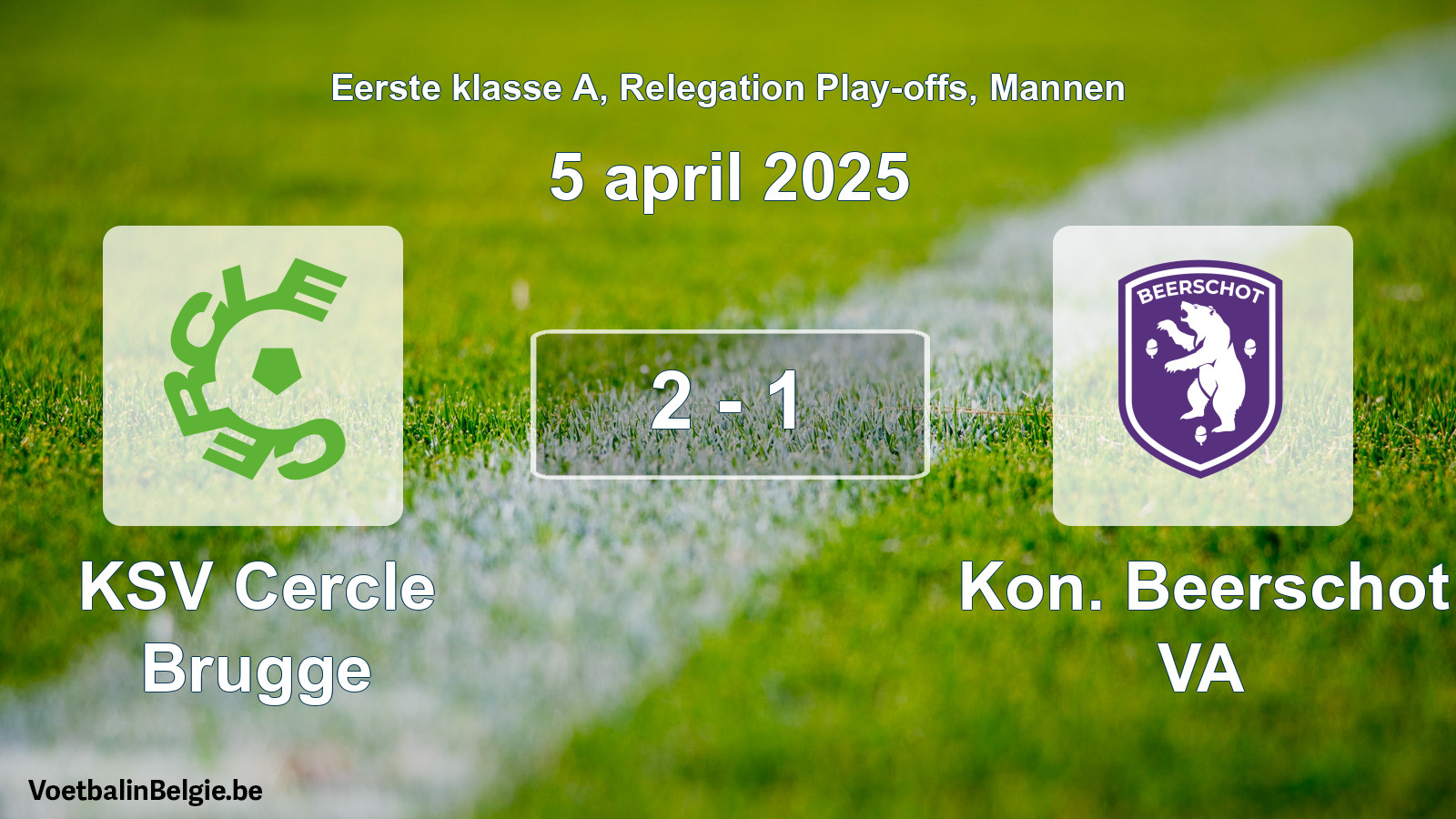 Gespeelde wedstrijd mannenvoetbal: KSV Cercle Brugge - Kon. Beerschot VA 2 - 1 (5 april 2025)