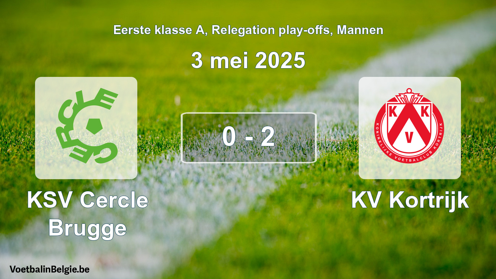 Gespieltes Spiel männer-Fußball: KSV Cercle Brugge - KV Kortrijk 0 - 2 (3 Mai 2025)