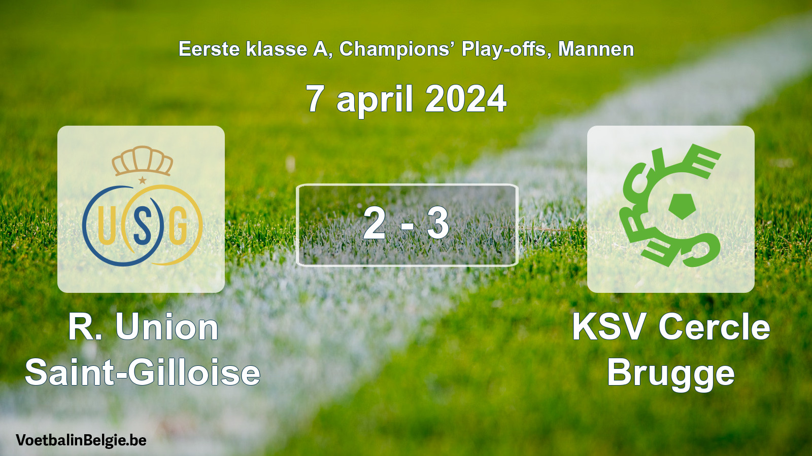 Gespeelde wedstrijd mannenvoetbal: R. Union Saint-Gilloise - KSV Cercle Brugge 2 - 3 (7 april 2024)