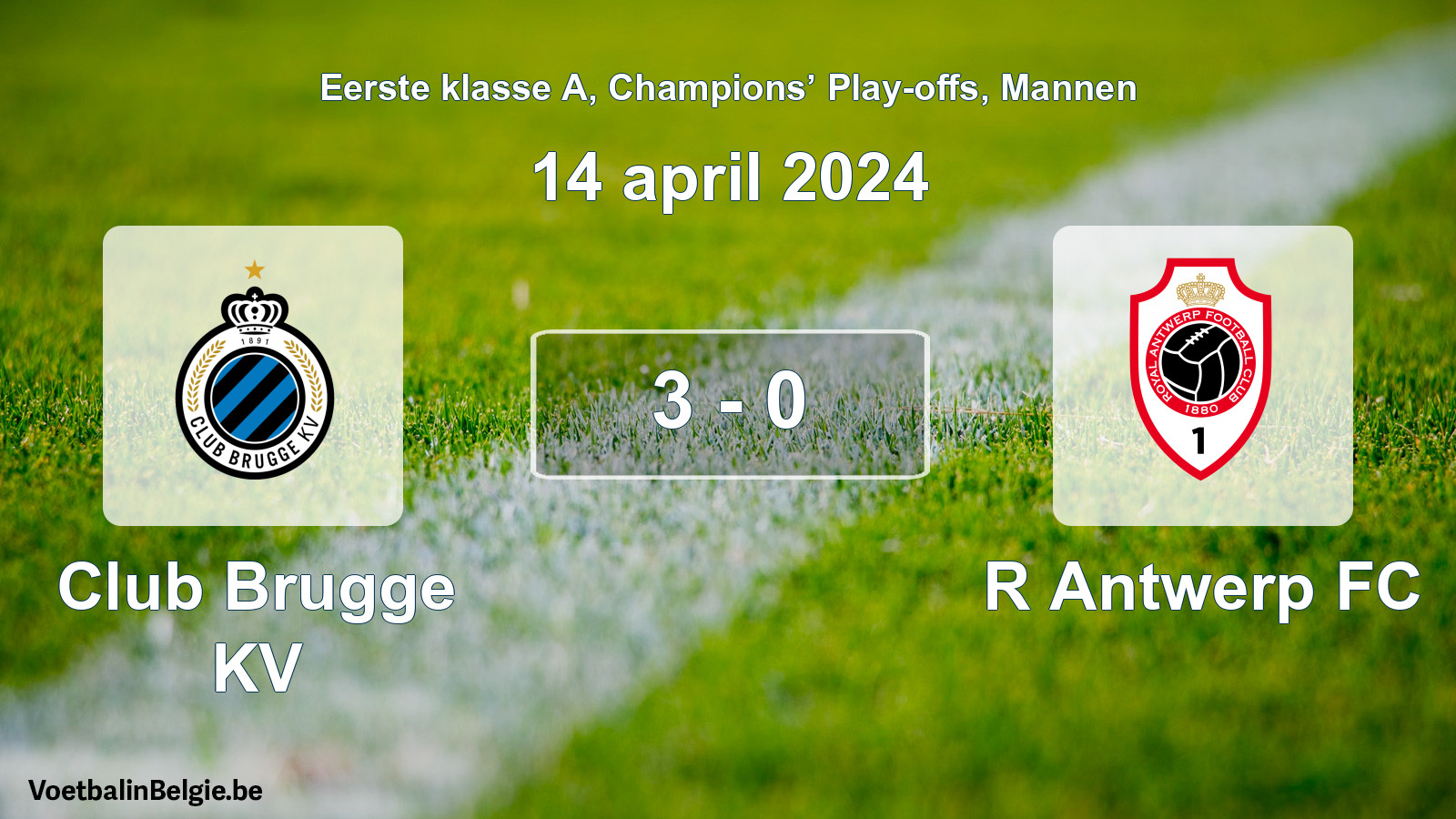 Gespeelde wedstrijd mannenvoetbal: Club Brugge KV - R Antwerp FC 3 - 0 (14 april 2024)