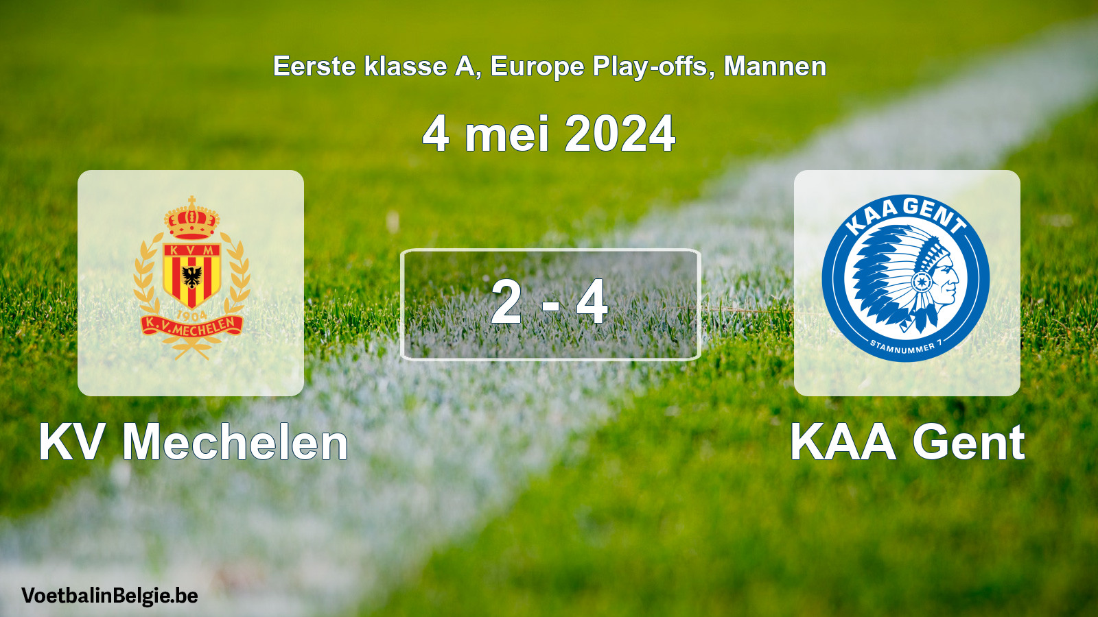 Gespeelde wedstrijd mannenvoetbal: KV Mechelen - KAA Gent 2 - 4 (4 mei 2024)