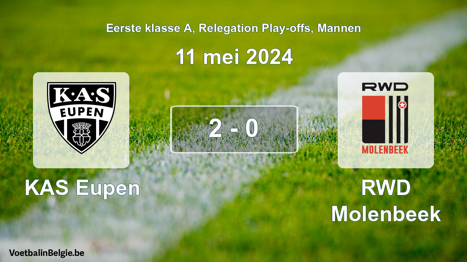 Gespeelde wedstrijd mannenvoetbal: KAS Eupen - RWD Molenbeek 2 - 0 (11 mei 2024)