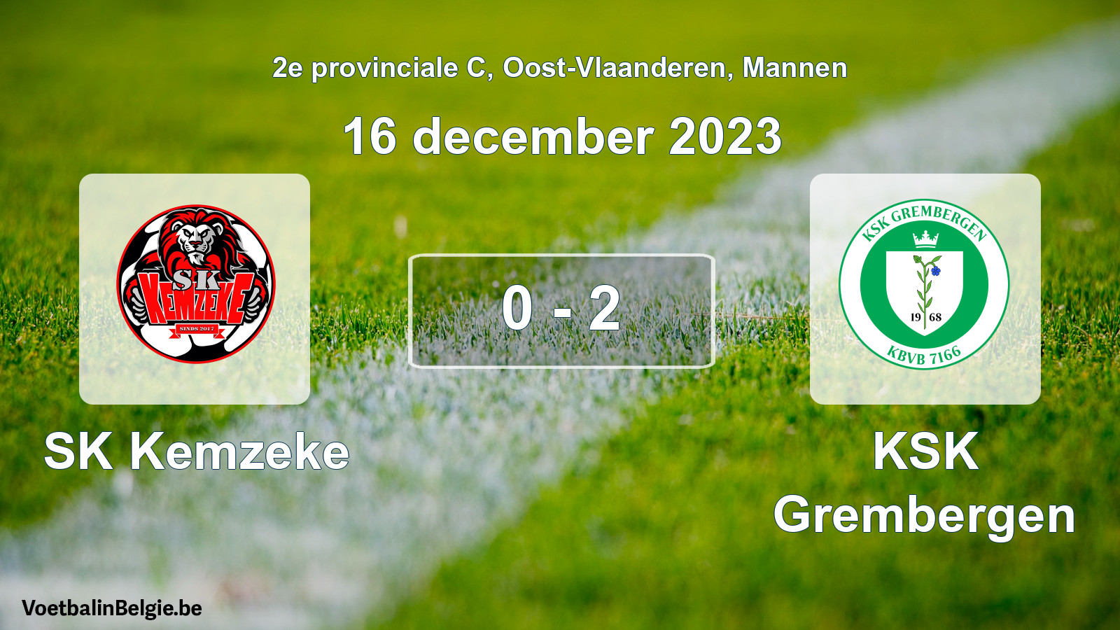 Gespeelde wedstrijd mannenvoetbal: SK Kemzeke - KSK Grembergen 0 - 2 (16 december 2023)