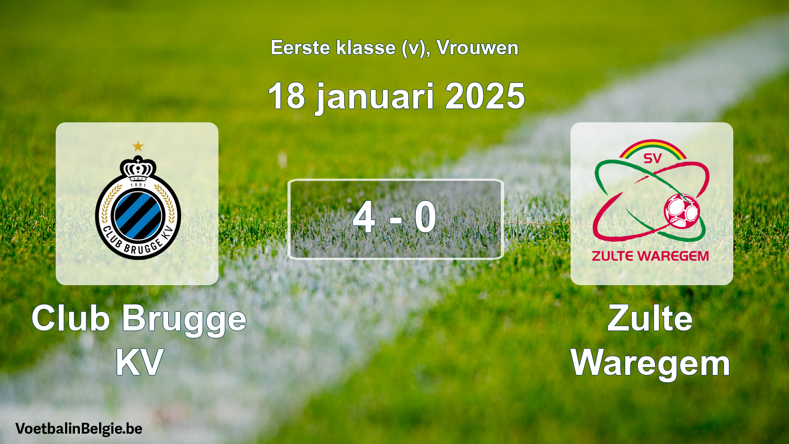 Match joué football femmes: Club Brugge KV - Zulte Waregem 4 - 0 (18 janvier 2025)